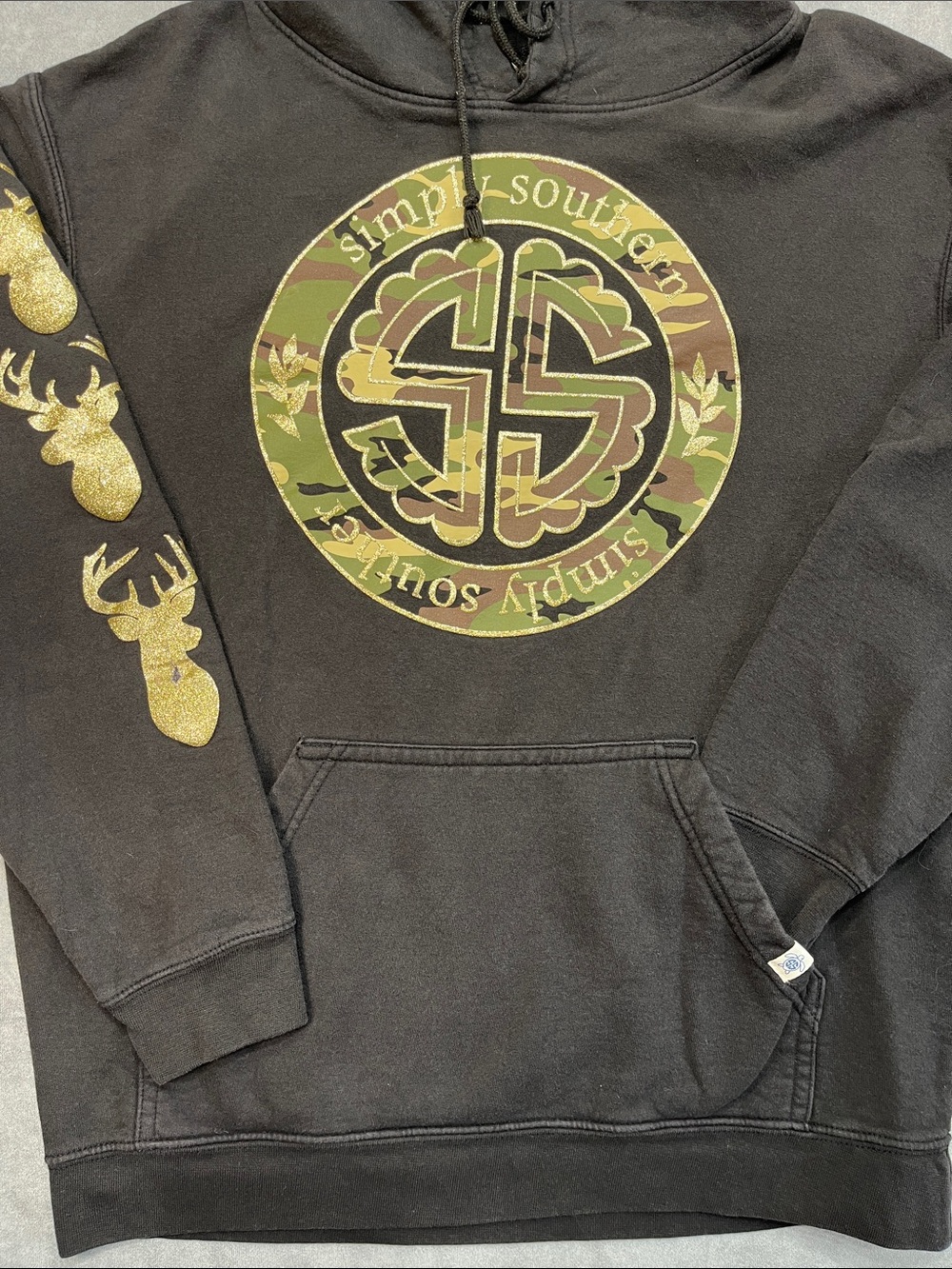 Simply Southern Love Deerly Camo Deer Hoodie Black XL Glitter Hunting